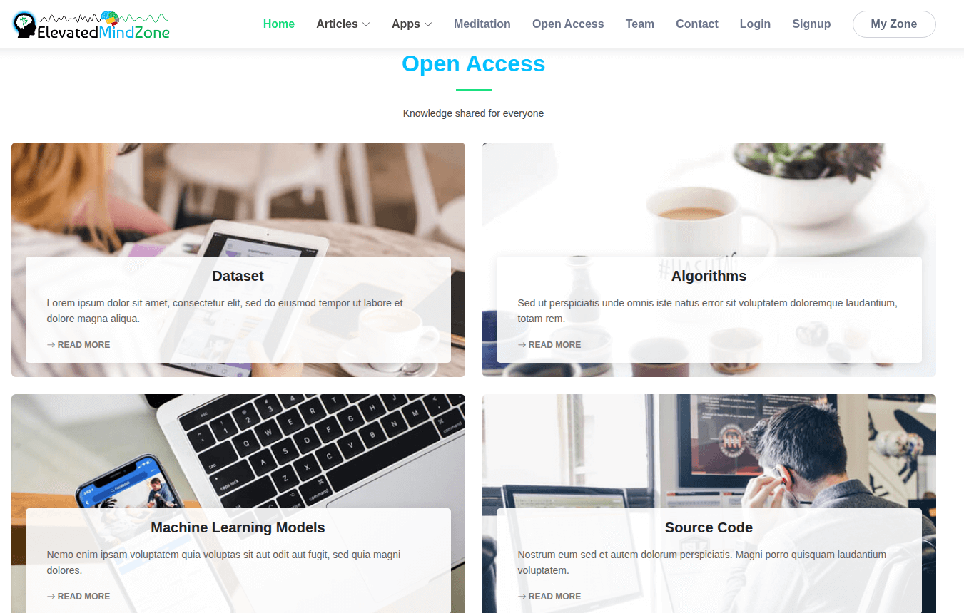 ElevatedMindZone Dashboard Screenshot